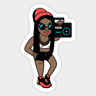 Cool Old School Fly Girl with Boombox Sticker